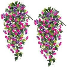 Flores colgantes artificiales falsas plantas, imitación seda gloria matutina con enredaderas de hiedra...