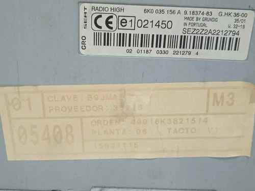 6K0035156A Sistema Audio Radio per SEAT IBIZA (6K1) Signo 2002 3797514 - Picture 2 of 10