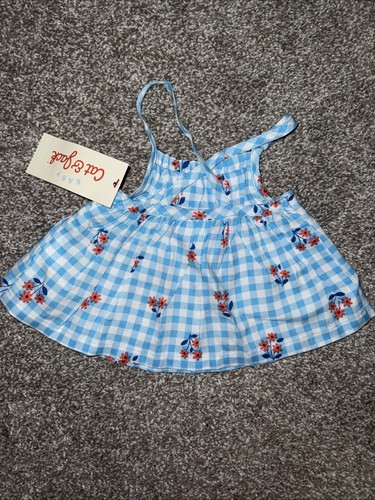 Neu mit Etikett Baby Mädchen Katze & Jack geblümt kariertes Sommeroutfit Größe 0-3 M - Bild 2 von 3
