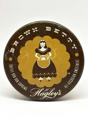 Vintage Brown Betty Hagley's Coffee Bon Bon Supreme Round Tin Brown