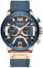 FANMIS Men’s Luxury Chronograph Waterproof Leather Quartz Dress Watch Blue Rose