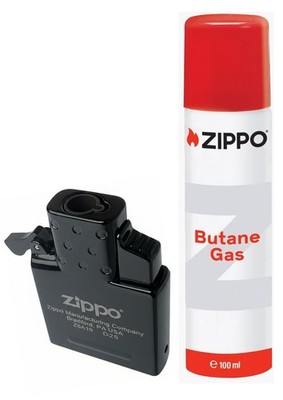 ZIPPO black Insert Single Jetflame Gaseinsatz + ZIPPO Feuerzeug Butane Gas 100ml