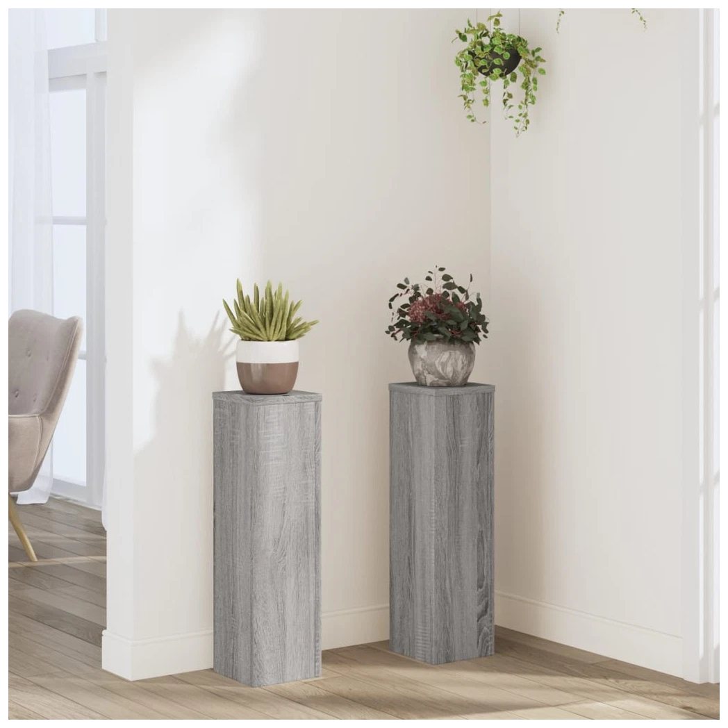 Plant Stand 2pc Grey Sonoma Engineered Wood 17x17x60cm Tiered Indoor/Outdoor Set