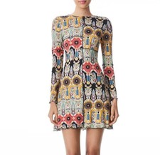 Alice & Olivia Delora Paneled Paisley Mini Dress Size 4 Retro Flare Patchwork