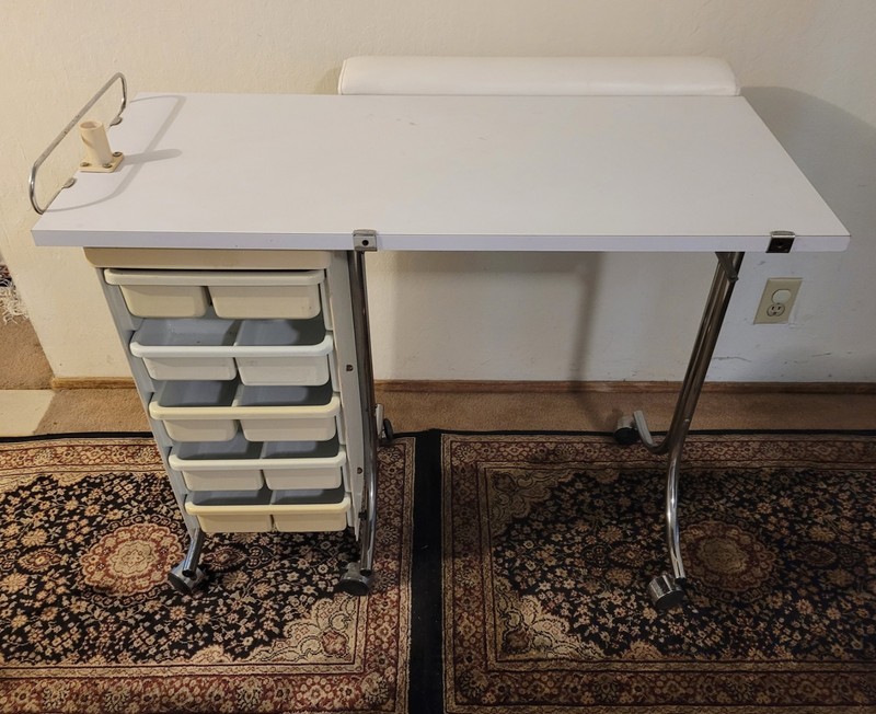 Vintage 1970s Professional Portable Manicure Table & Rolling Station