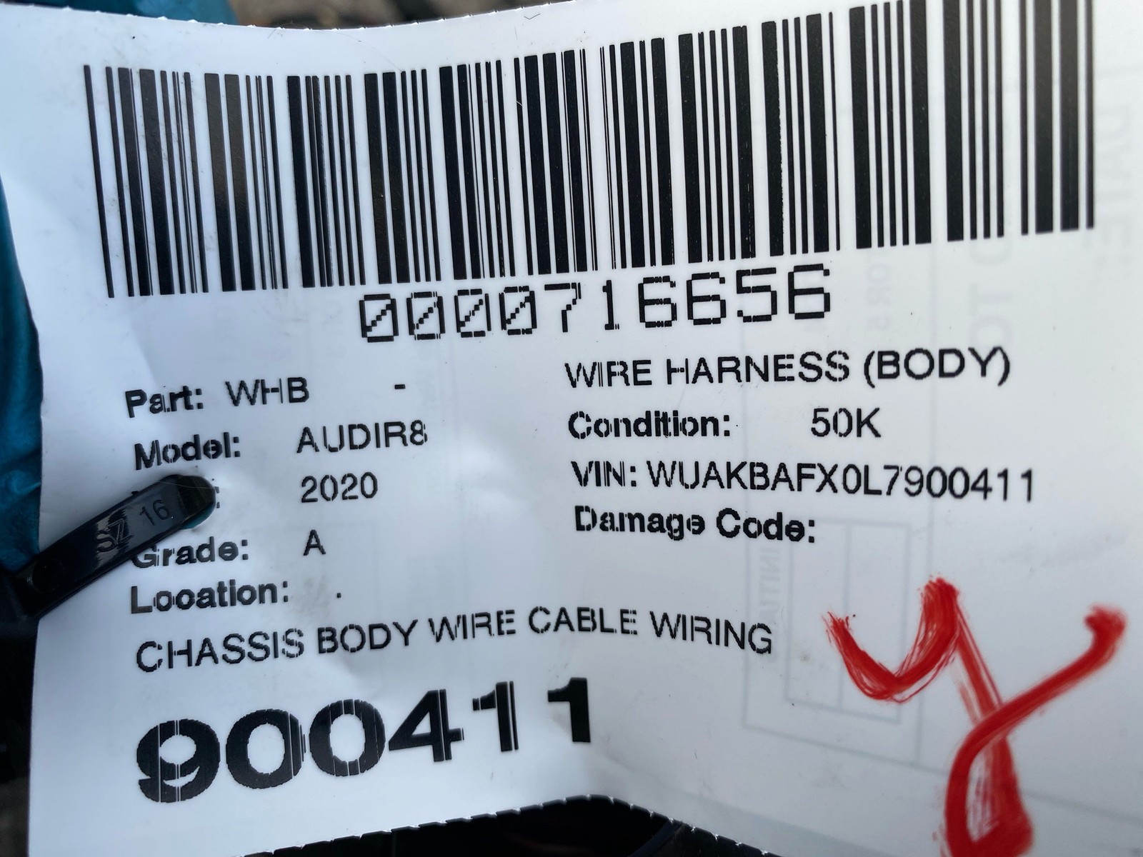 2020 AUDI R8 CHASSIS BODY WIRE CABLE WIRING HARNESS 4S0971845 41919317052 OEM
