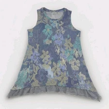 LOGO Lounge by Lori Goldstein Tank Top Lace Hem Blue Floral Knit Small A288002