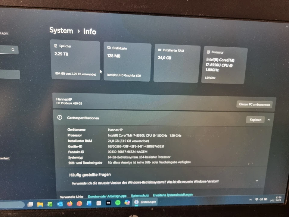 HP ProBook 430 G5 i7-8550CU 24GB RAM 512GB SSD + 2TB SSD HDMI Win11 TOP ZUSTAND - Bild 4 von 4