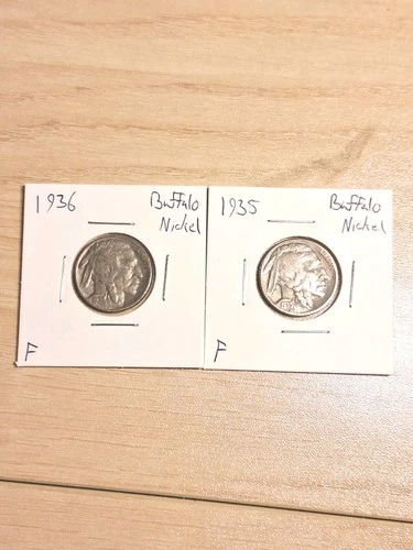 Set Of Two Nicer Buffalo Nickels 1935 & 1936 ~F Nice Looking US Coins Genuine