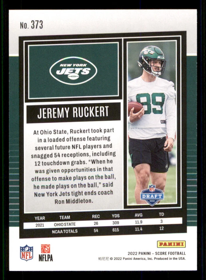 2022 Score #373 Jeremy Ruckert RC - Image 2 of 2