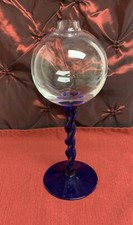 Vintage Cobalt Blue Spiral Stem Oil Lamp