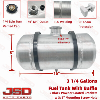 8''x16'' 3 1/4 Gallons 1/4 NPT Aluminum Spun Gas Tank Fuel Tank Cell
