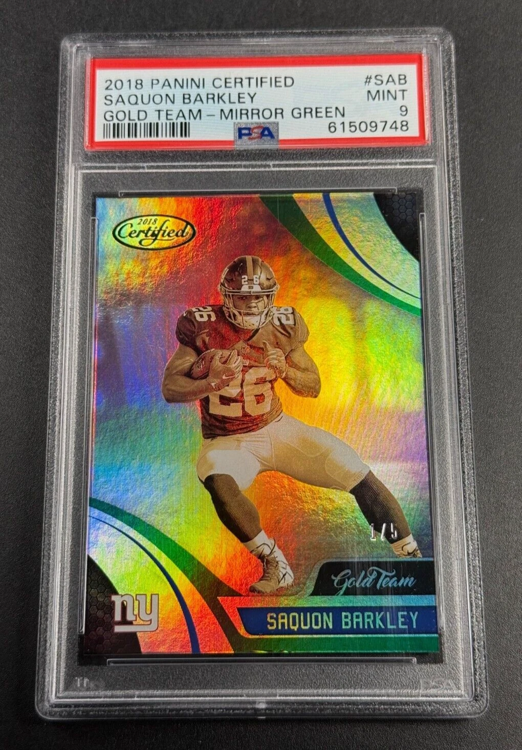 Saquon Barkley Panini Certified Gold Team #SAB Mirror Green