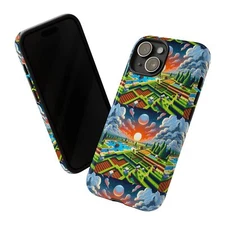 Custom Phone Case with Unique Pixel Art Video Game Fantasy Land