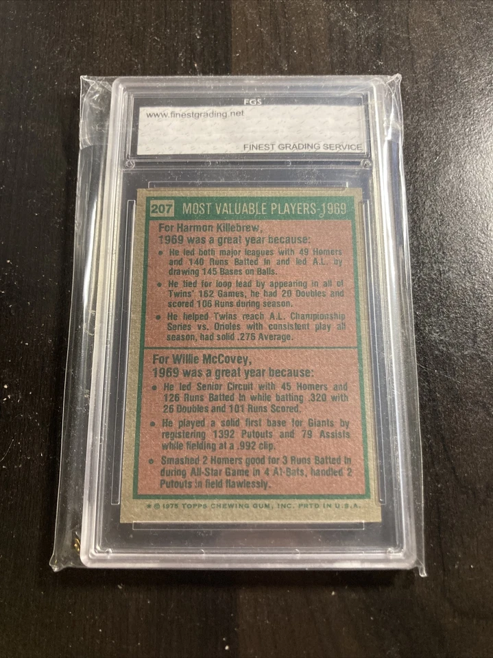 Killebrew- Mccovey #207 FGS MINT 9.5 CARD MLB 1975 T18-74 - Image 2 of 2