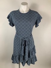 Michael Kors Ruffle Hem Flutter Sleeve Tie Waist Geo Medallion Dress XS NEW 125$