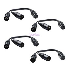 4 Pack Lot - 3-Pin XLR Female to Dual 2 Male Y Splitter Mic Cable Adaptor 16 AWG