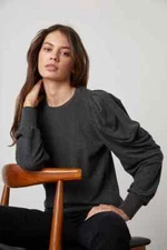 VELVET By Graham & Spencer Bianca Cozy Lux Puff Sleeve Top Dark Grey S $130 C2