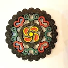 Vintage Cast Iron Trivet PA Dutch Painted Hex Sign Style Round Footed Hot Plate