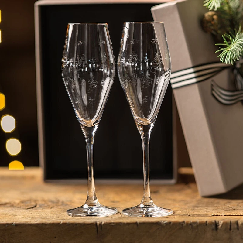 2 Calici Bicchieri Flute Cristallo Villeroy e Boch Champagne Natale Natalizio, fotografia 10 di 11