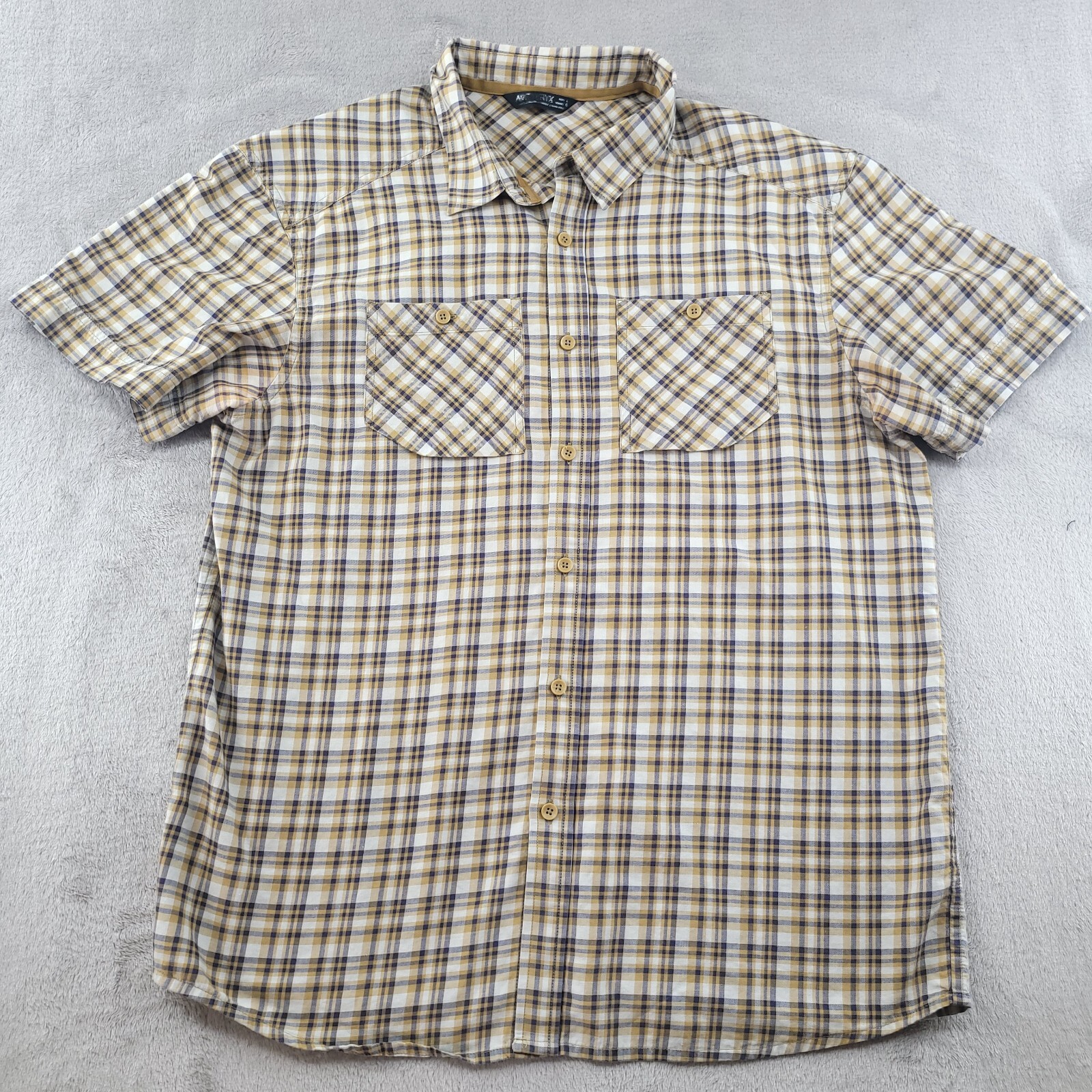 ARC'TERYX Camicia abbottonata Arcteryx da uomo grande beige bianco a quadretti all'aperto manica corta