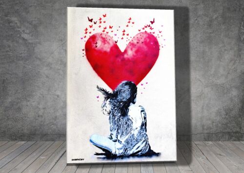 Banksy Red heart Little girl  Graffiti CANVAS STREET ART PRINT WALL 1031 - Picture 1 of 7