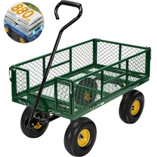 880 lbs Mesh Steel Garden Cart Folding Utility Wagon Heavy Duty Side Removable