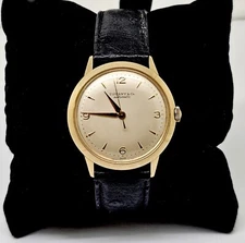 ICONIC TIFFANY MENS 1950'S 14K GOLD ADOLPH SCHILD MAXAMATIC 1580 WRISTWATCH,RUNS