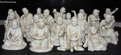 Dehua Porcelaine Bouddhiste 18 Lohan Deer Bouddha Tigre Dragon Set - Afbeelding 1 van 12