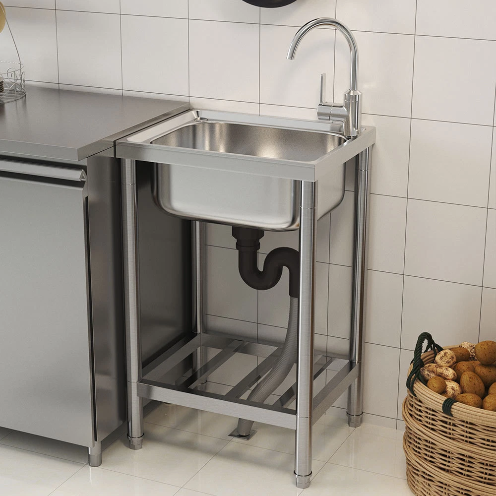 Stainless Steel Metal Camping Sink with Drainage Unit Outdoor Kitchen Wash Basin