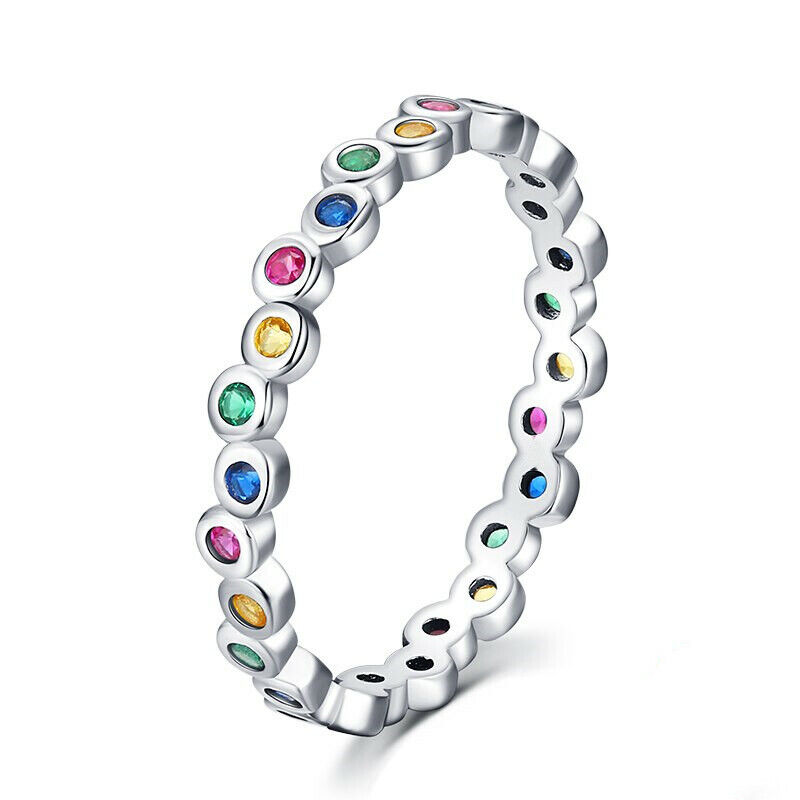 Pretty Silver Plated Cubic Zircon Rings Women Wedding Jewelry Sz 6-10