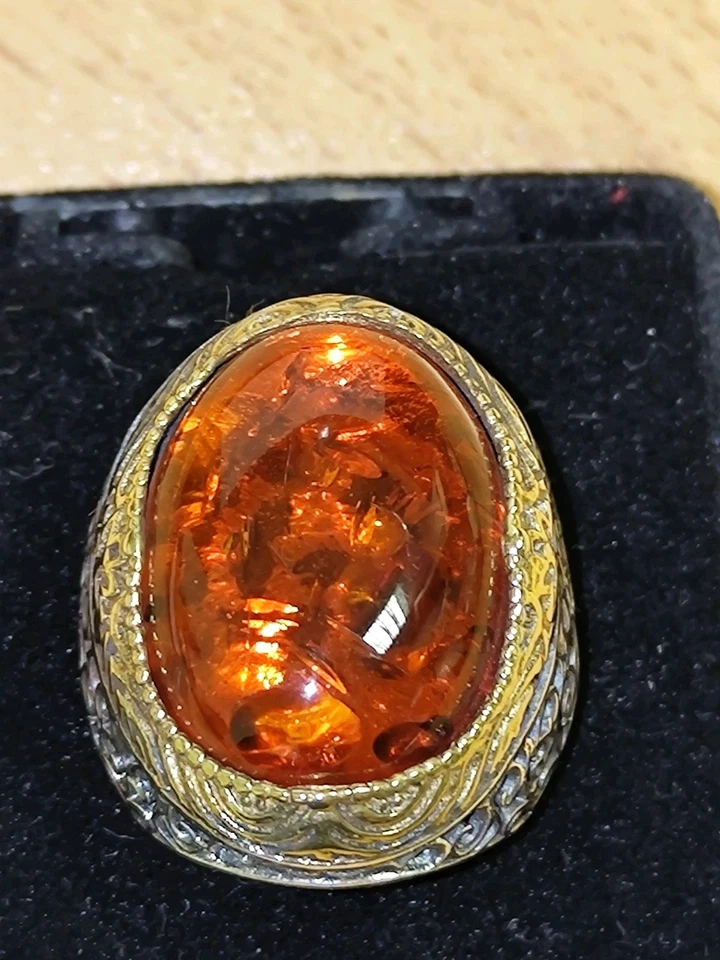 Amber silver ring Handmade  925 SILVER Men Ring Orange To Red agate gem Stone - Image 4 of 4