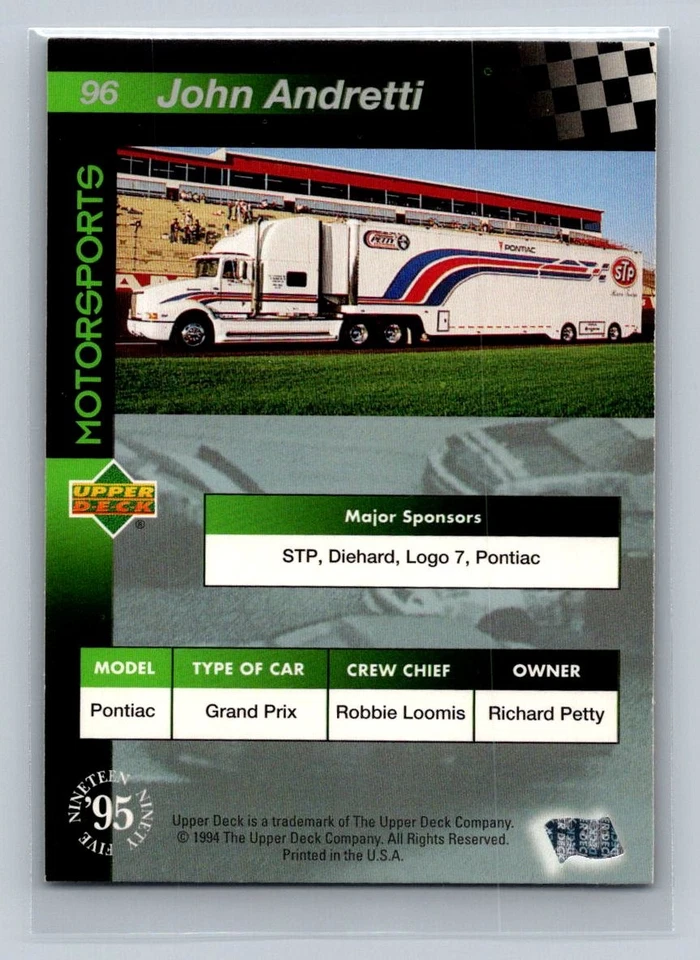 John Andretti #96 1995 Upper Deck Petty Enterprises - Image 2 of 2