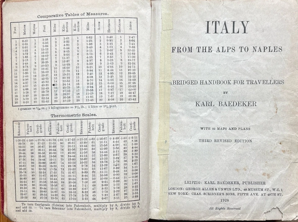 Rare 1928 Italy Handbook For Travellers Baedeker Alps to Naples 93 Maps & Plans - Image 3 of 4