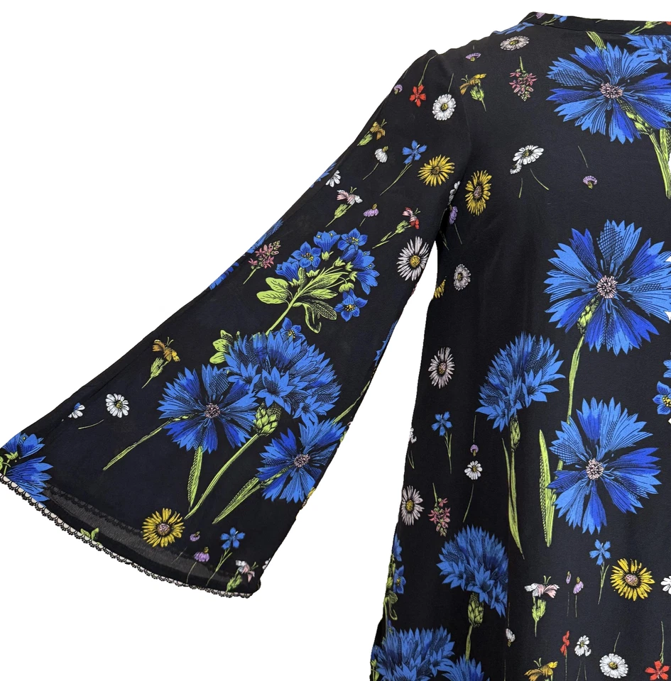 Vestido Maeve by Anthropologie para mujer XS negro azul floral seda espalda abierta boho Foto 3 de 4