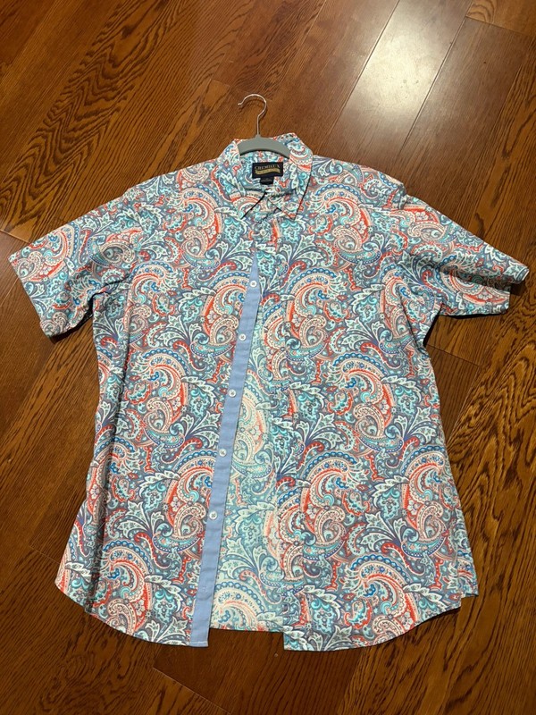 Daniel Cremieux 100% Cotton Paisley  SS Button-Up Shirt – Blue & White – Men's