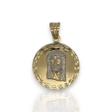 Jesus Two Tone Medallion Pendant - 14k Yellow Gold