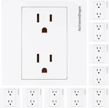 Standard Electrical Wall Outlet, 15A 125V, 2 Pole 3 Wire, Self-Grounding, 10 Pk