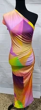 Unworn Smythe Single Shoulder Dress Abstract Neon Women's Size 0 Summer (#C2-B2)