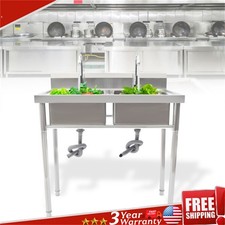 Stainless Steel Sink 2 Compartment Commercial Kitchen Sink w/Faucet Utility Sink