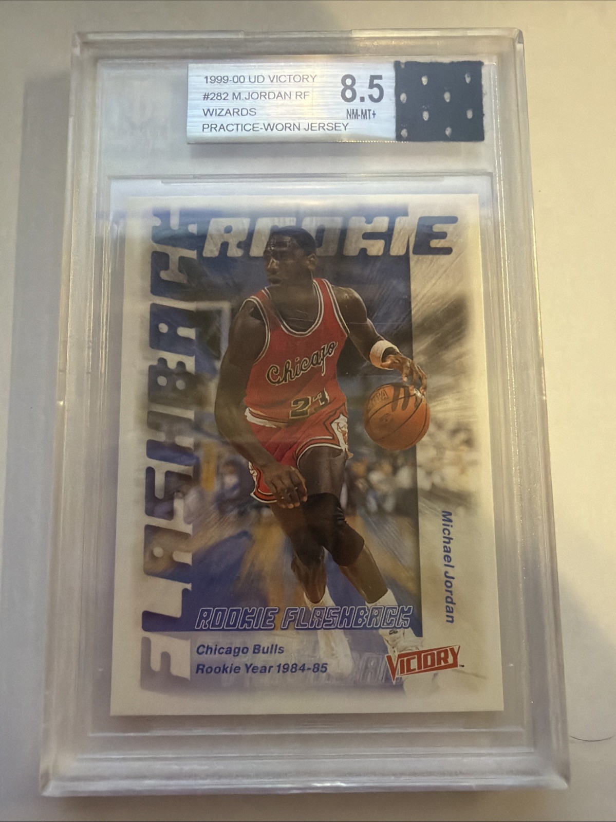1999-00 UD Victory #282 Michael Jordan Wizards Practice Worn Jersey BGS 8.5
