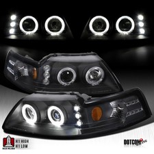 Fit 1999-2004 Ford Mustang Gt Black Led Halo Projector Headlights Lamps 99-04