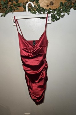Windsor Red Satin Ruched Mini Dress Bodycon Spaghetti Strap Party Club Dress