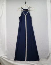 MSK Navy Blue Crystal Embellished Formal Evening Gown Wedding Long Maxi Dress M