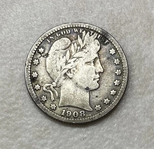 1908 D - Silver Barber Quarter - 25c - US Coin - Denver Mint