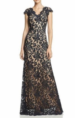 Tadashi Shoji black lace overlay maxi gown dress 10 Mermaid Formal Prom NEW  | eBay