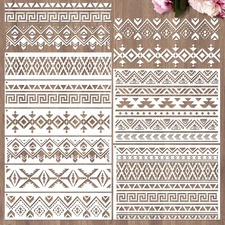 Sistink Reusable Aztec Stencils for Painting - 8 Pcs Tribal Stencils for Craf...