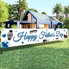 KatchOn, Happy Fathers Day Banner - XtraLarge, 120x20 Inch | White and Blue 