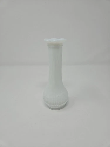 Vintage Randall Milk Glass Bud Vase Ribbed Glass with Ruffled Rim 6" Excellent
