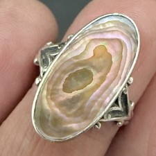 Vintage Sterling Silver Flat Oval Abalone Shell Women  s Ring Size 5.5